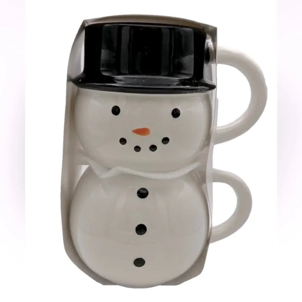 🆕 Target Stackable Snowman Mugs Set of 2 Ceramic Mugs, Christmas Holiday Decor